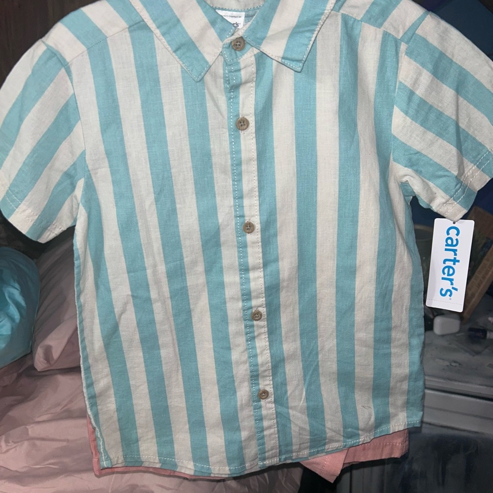 Carter's Blue and White Striped Kids Shirt